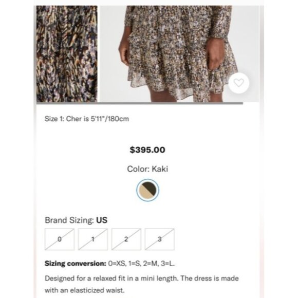 ba&sh Paris Mini Dress Sze2 Medium Printed Long Sleeve Ruffle Tiered V Neck Kaki - Picture 3 of 16